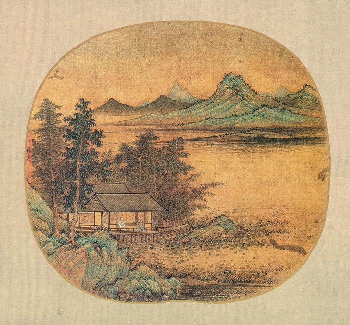 元代竹阁延宾图仿古画山水画国画名家字画山水小品40x40名人字画
