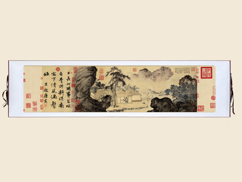 仿古画复制画心明唐寅事茗图山水画中式书房办公室卧室装饰画挂轴