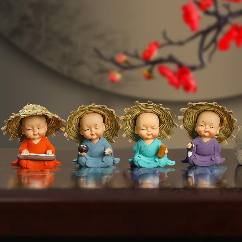 新疆包邮创意可爱四不小和尚茶宠摆件家居客厅茶几茶台办公室桌面