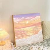 油画客厅绘画减压休闲 秋夜月色山水云天上色礼品DIY数码 新疆 包邮