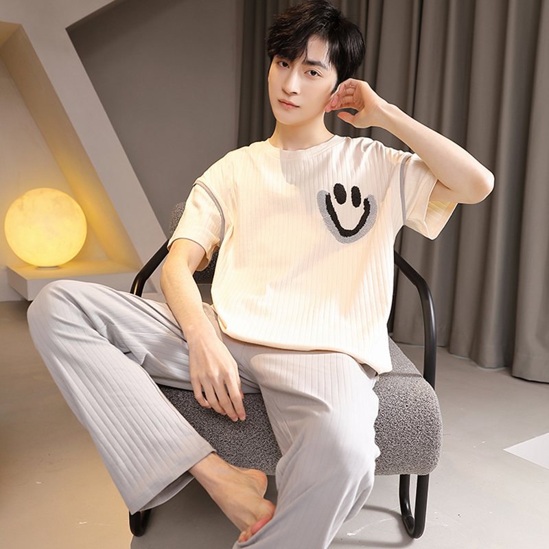 睡衣夏季纯棉短袖长裤男士夏天薄款运动休闲全棉家居服套装韩版