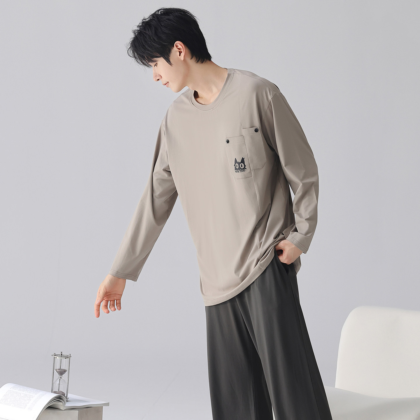 莫代尔棉男士睡衣长袖春秋季天运动休闲柔软宽松可外穿家居服套装