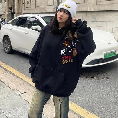 美式高街刺绣连帽卫衣