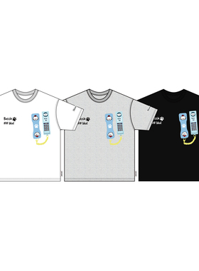 XKSHUO原创趣味可拆卸电话短袖魔术贴刺绣装饰男女休闲情侣T恤