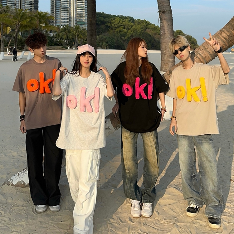 美式立体字母印花短袖t恤