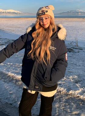 XKSHUO美式潮牌座山雕毛领棉服男女冬季情侣派克服外套棉衣