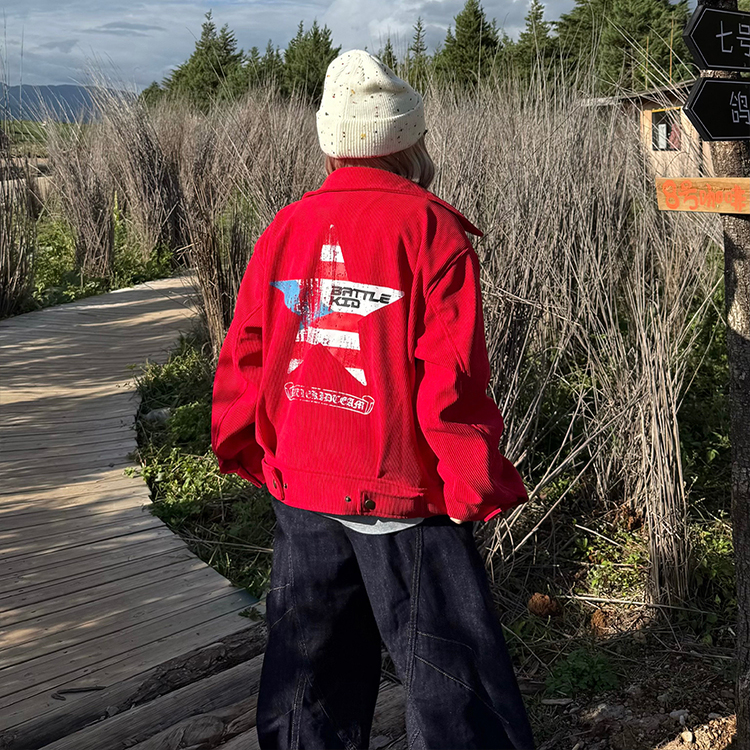 美式复古刺绣翻领工装夹克