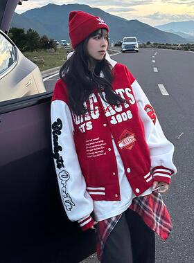 XKSHUO美式复古星星刺绣印花棒球服外套男女潮休闲情侣上衣夹克