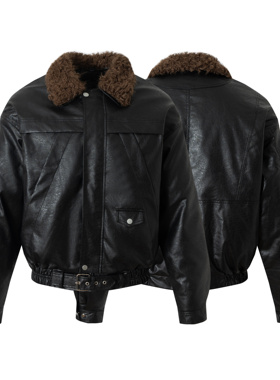 XKSHUO美式复古毛领皮衣女冬季宽松连帽机车风棉衣黑色保暖棉服