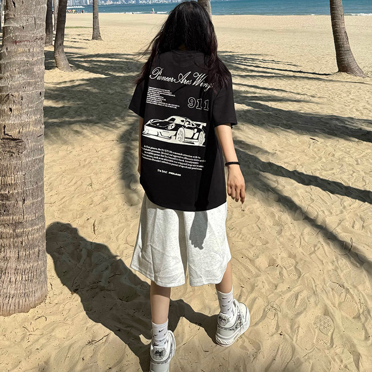 美式复古街头赛车印花短袖