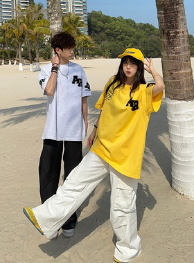 XKSHUO原创美式重工刺绣短袖T恤男女潮牌夏季新款宽松情侣上衣