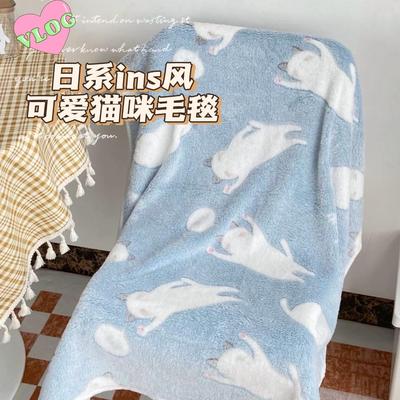 春秋毛毯可爱猫咪婴儿保暖沙发空调毯子办公室学生宿舍盖腿午睡毯