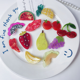 小众水果醋酸发夹质感气质樱桃草莓刘海碎发夹镶钻果蔬女侧边夹