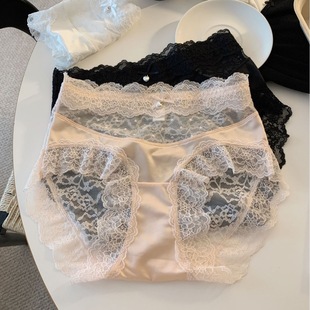 性感蕾丝纯欲风少女内裤高腰缎面蝴蝶结镂空情调三角裤头2025新款