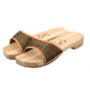 原木无漆木拖鞋居家木屐男女鞋坡跟休闲木鞋干爽透气一字木板鞋