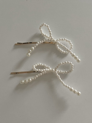 珍珠蝴蝶结金属边夹一字夹