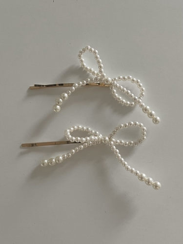 珍珠蝴蝶结金属边夹一字夹