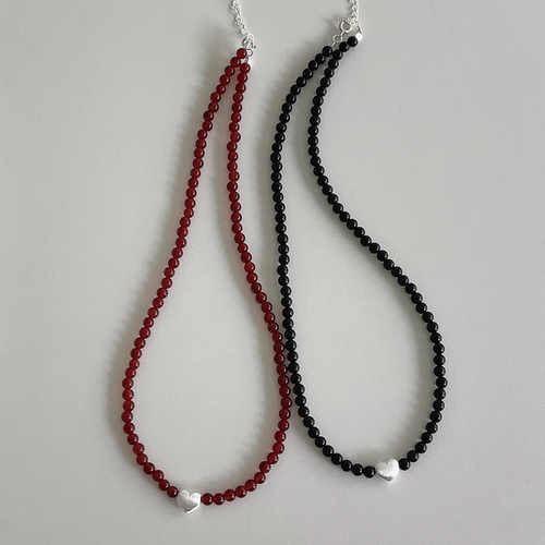 925银天然玛瑙爱心项链锁骨链