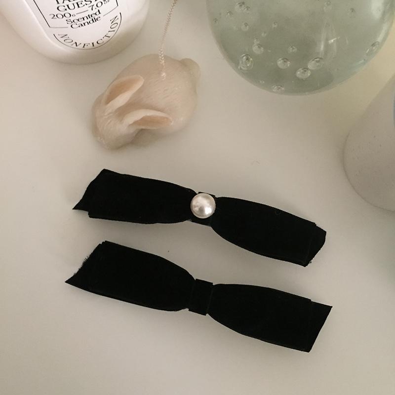 双面丝绒珍珠弹簧夹后脑勺发夹