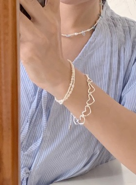 现货Sunup_Q韩国ins 925银 天然淡水珠子小珠子爱心手链