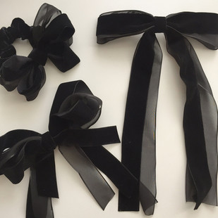 秋冬丝绒丝带双层蝴蝶结发圈弹簧夹发夹 ins 1005 韩国 现Sunup_Q