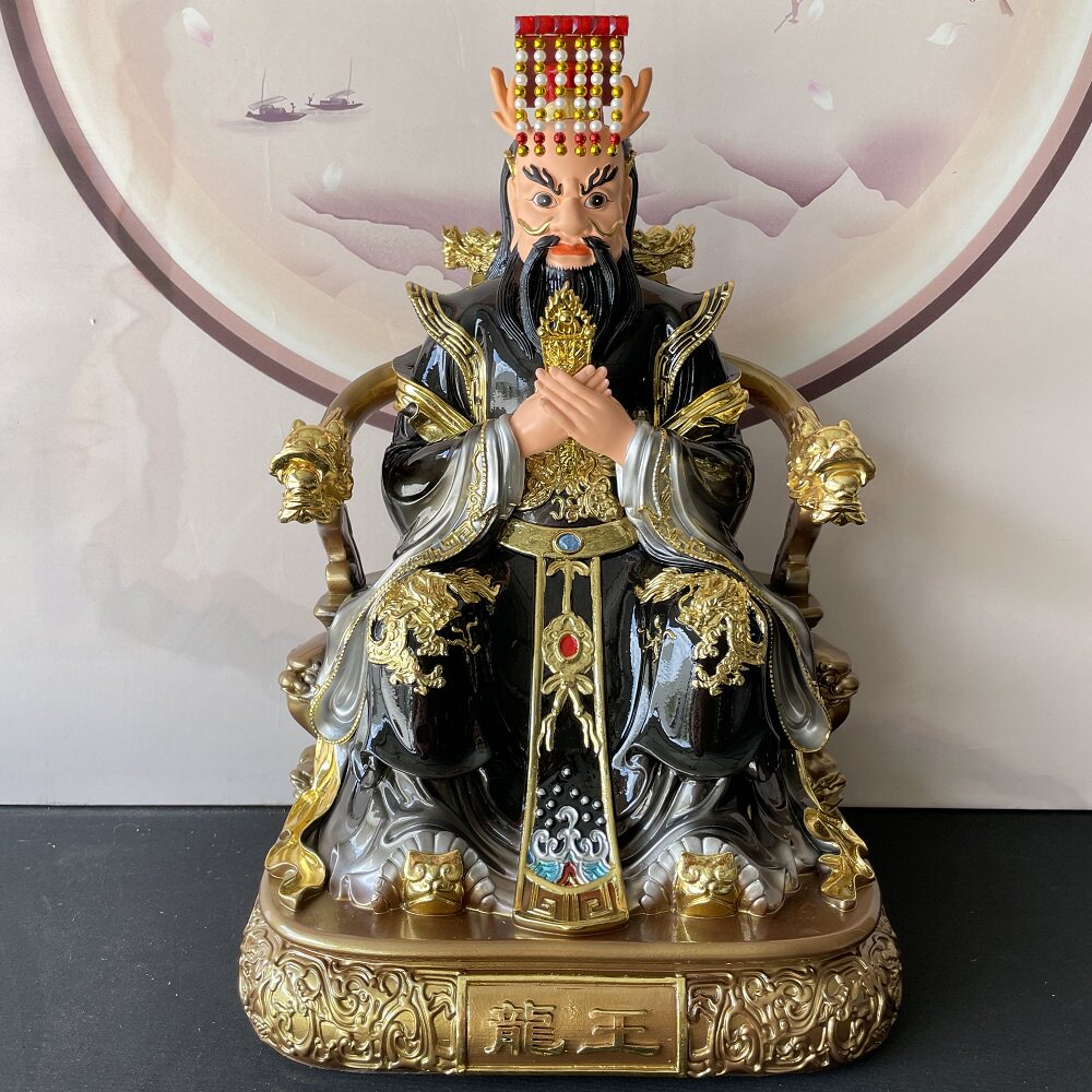 16寸特价龙王爷像四海龙王像体客厅黑衣东海龙王像龙王真身像摆件