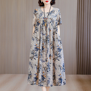 夏季女士棉绸睡裙女款2026新款夏加肥大码妈妈家居服连衣裙可外穿