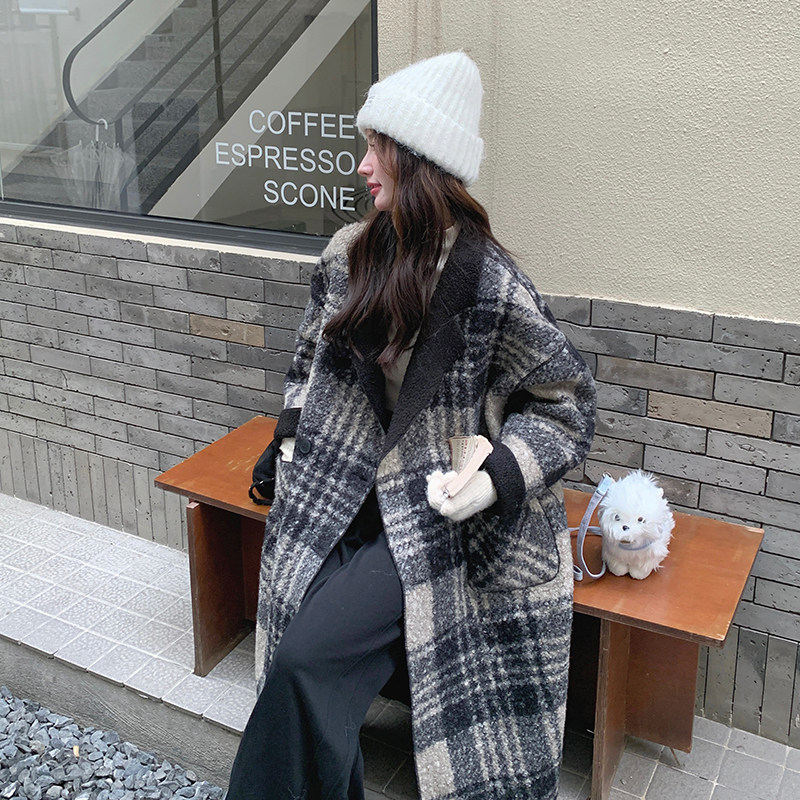 格纹两面穿羊羔毛呢大衣918-P185K268，女装毛呢外套，浙宝112