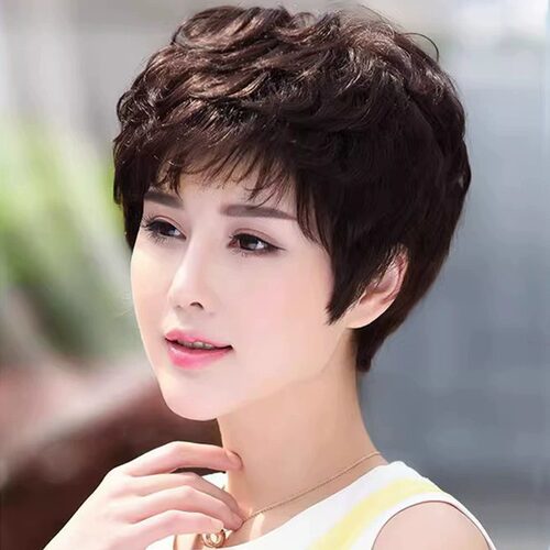 假发女短发中老年女士短卷发蓬松自然全头套妈妈款全真人发假发套
