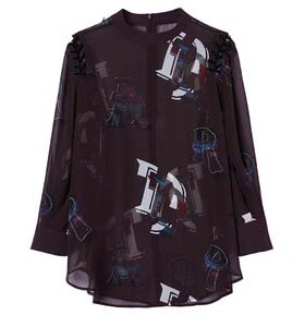 现货2020秋雪纺衫长袖A2CD73A10韩版彩色纹样圆领宽松上衣A2CD73A