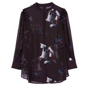 彩色纹样圆领宽松上衣A2CD73A A2CD73A10韩版 现货2020秋雪纺衫 长袖