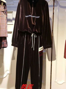 2019年秋季A3GB83518女装自然直筒丝绒拼接长裤A3GB8351869