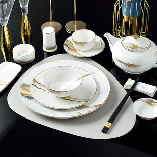 高档酒店摆台餐具套装餐厅会所包厢私房菜骨瓷盘碗碟套装壮丽山河