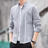 条纹长袖男士衬衫外套上衣服韩版潮流衬衣帅气商务工装休闲，男装衬衫，奇怪漫猴工厂店