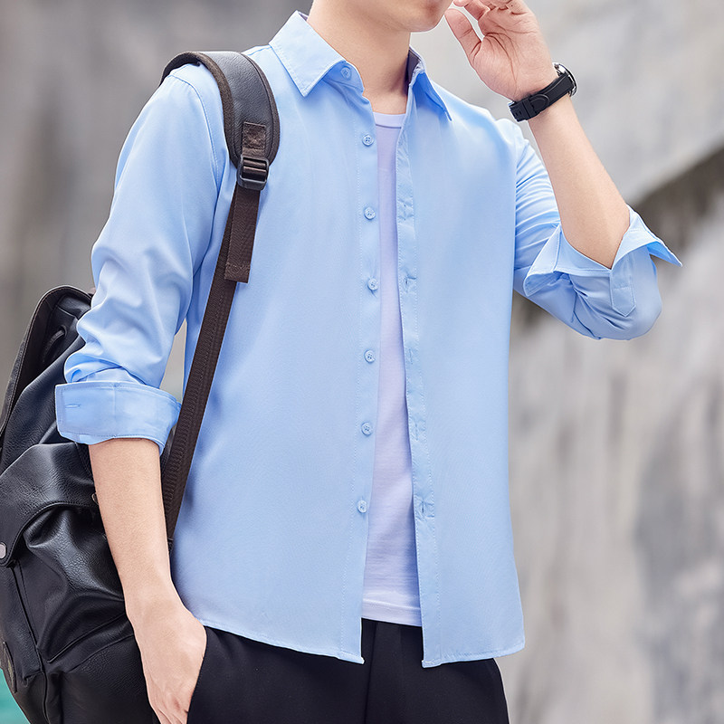 秋季长袖衬衫男青年商务休闲衬衣男弹力免烫抗皱修身打底衫，男装衬衫，奇怪漫猴工厂店