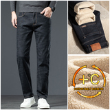 新款冬季男士长裤宽松直筒弹力加绒牛仔裤男加厚保暖羊羔绒男大码，男装牛仔裤，奇怪漫猴工厂店