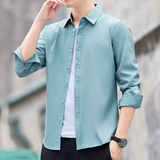 秋季长袖衬衫男青年商务休闲衬衣男弹力免烫抗皱修身打底衫，男装衬衫，奇怪漫猴工厂店