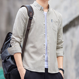 条纹长袖男士衬衫外套上衣服韩版潮流衬衣帅气商务工装休闲，男装衬衫，奇怪漫猴工厂店