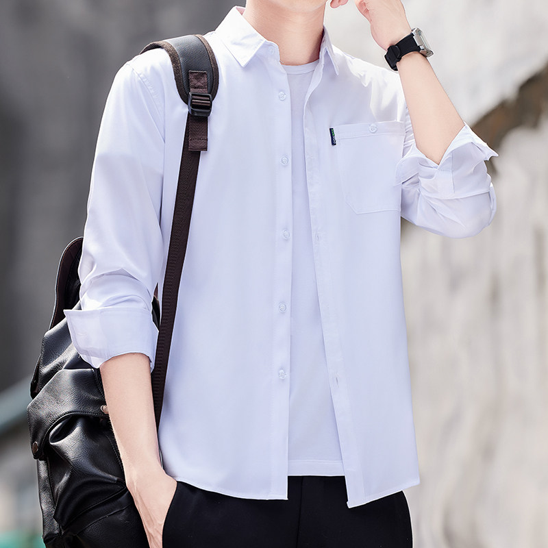衬衫男士夏季简约薄款透气寸衣日系百搭休闲帅气长袖上衣，男装衬衫，奇怪漫猴工厂店