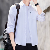 衬衫男士夏季简约薄款透气寸衣日系百搭休闲帅气长袖上衣，男装衬衫，奇怪漫猴工厂店
