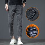 2025弹力潮流加绒九分牛仔裤男士新款秋冬水洗耐磨弹力直筒九分裤，男装牛仔裤，奇怪漫猴工厂店