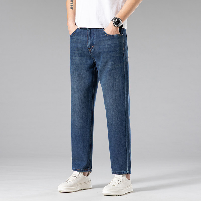 九分牛仔裤男士夏季薄款休闲八分裤子宽松直筒浅蓝色天丝男裤，男装牛仔裤，奇怪漫猴工厂店