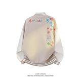 Q2025新款刺绣棒球服男夹克卡通PU皮拼接学院风杭州情侣款跨境外，男装夹克，奇怪漫猴工厂店