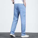 夏季冰丝牛仔裤男薄款垂感直筒裤大码新款宽松直筒莱赛尔天丝裤子，男装牛仔裤，奇怪漫猴工厂店