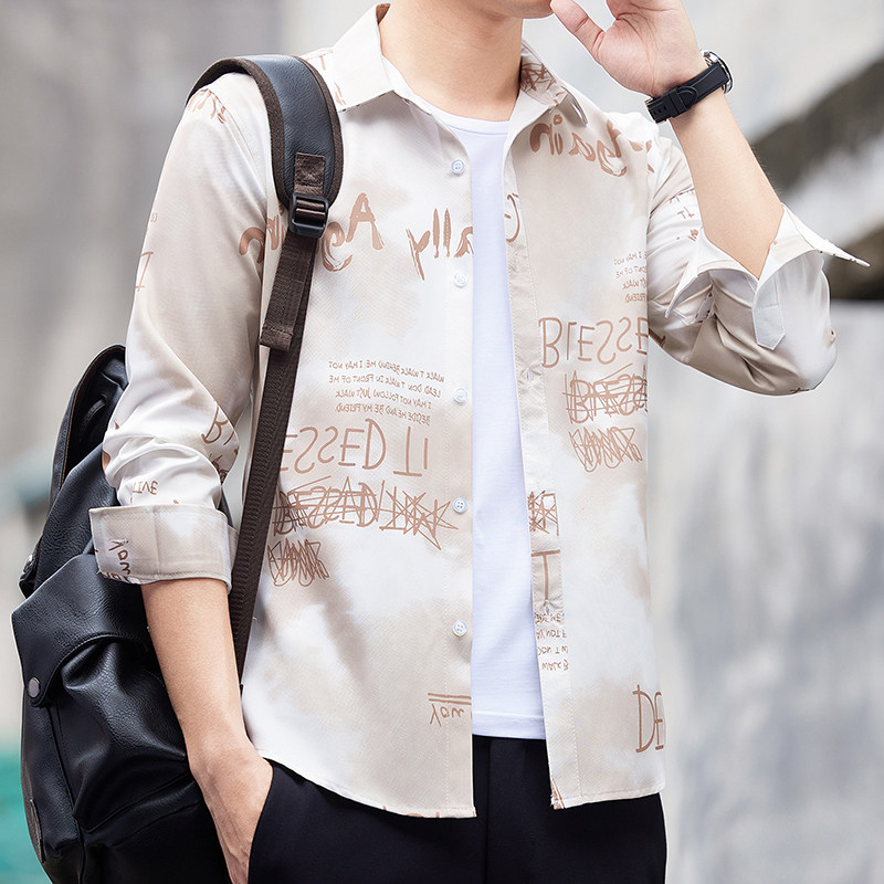 高级感衬衫男士长袖春秋季免烫抗皱帅气白色衬衣修身工装男寸，男装衬衫，奇怪漫猴工厂店