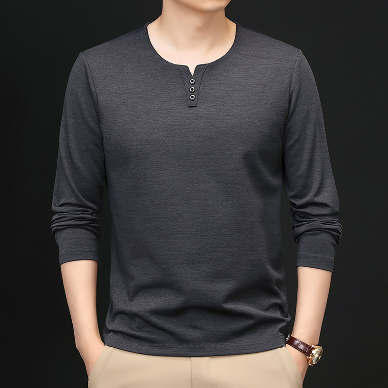抖音V领长袖休闲秋季休闲男士T恤秋季舒适圆领百搭，男装T恤，奇怪漫猴工厂店