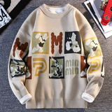 网络趣味情侣撞色毛衣卡通图案针织上衣，男装T恤，奇怪漫猴工厂店