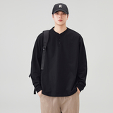 曼巴棉重磅长袖t恤男春秋新款宽松休闲亨利领套头上衣，男装T恤，奇怪漫猴工厂店