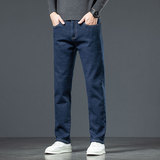 新款冬季男士长裤宽松直筒弹力加绒牛仔裤男加厚保暖羊羔绒男大码，男装牛仔裤，奇怪漫猴工厂店