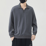 2026秋季新款竹节棉品质长袖Polo宽松百搭休闲卫衣男V领风polo，男装T恤，奇怪漫猴工厂店